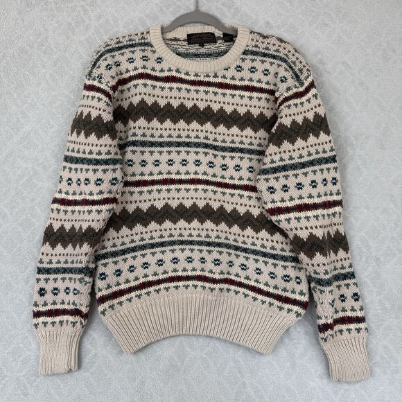 Vtg Eddie Bauer Chunky Knit Sweater Men Large Fair Isle Nordic Grandpa 90s Cosby - Picture 1 of 8